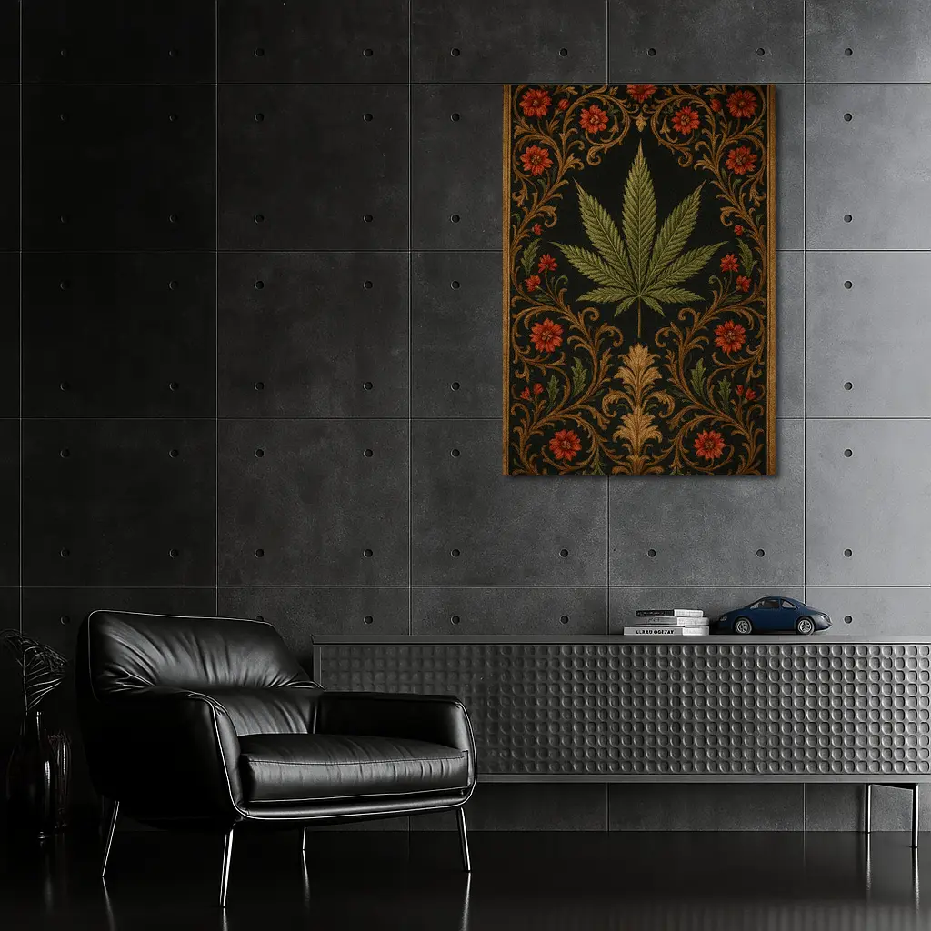 Cannabis Leaf Dark Floral Victorian Pattern – Wall Art