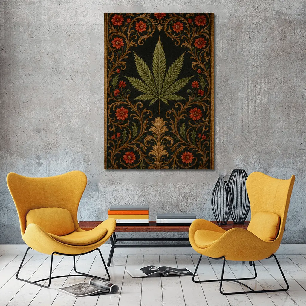 Cannabis Leaf Dark Floral Victorian Pattern – Wall Art