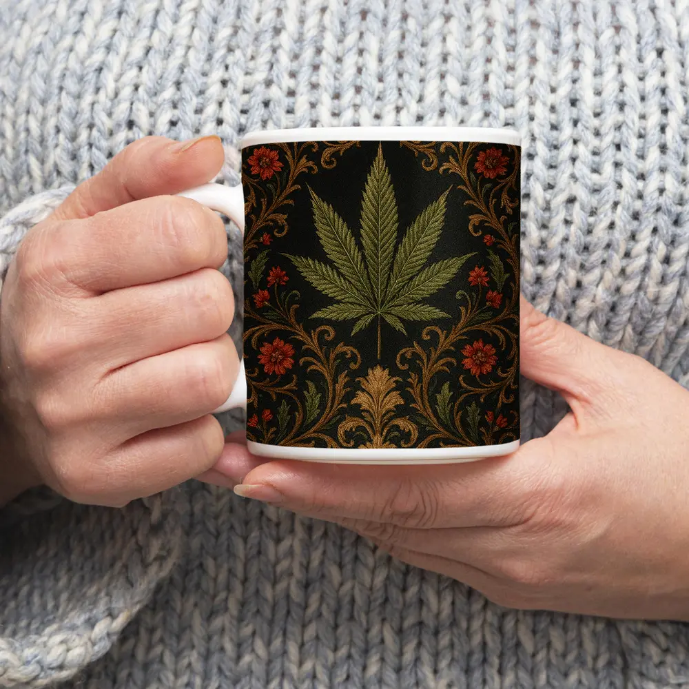 Cannabis Leaf Dark Floral Victorian Pattern – Mugs