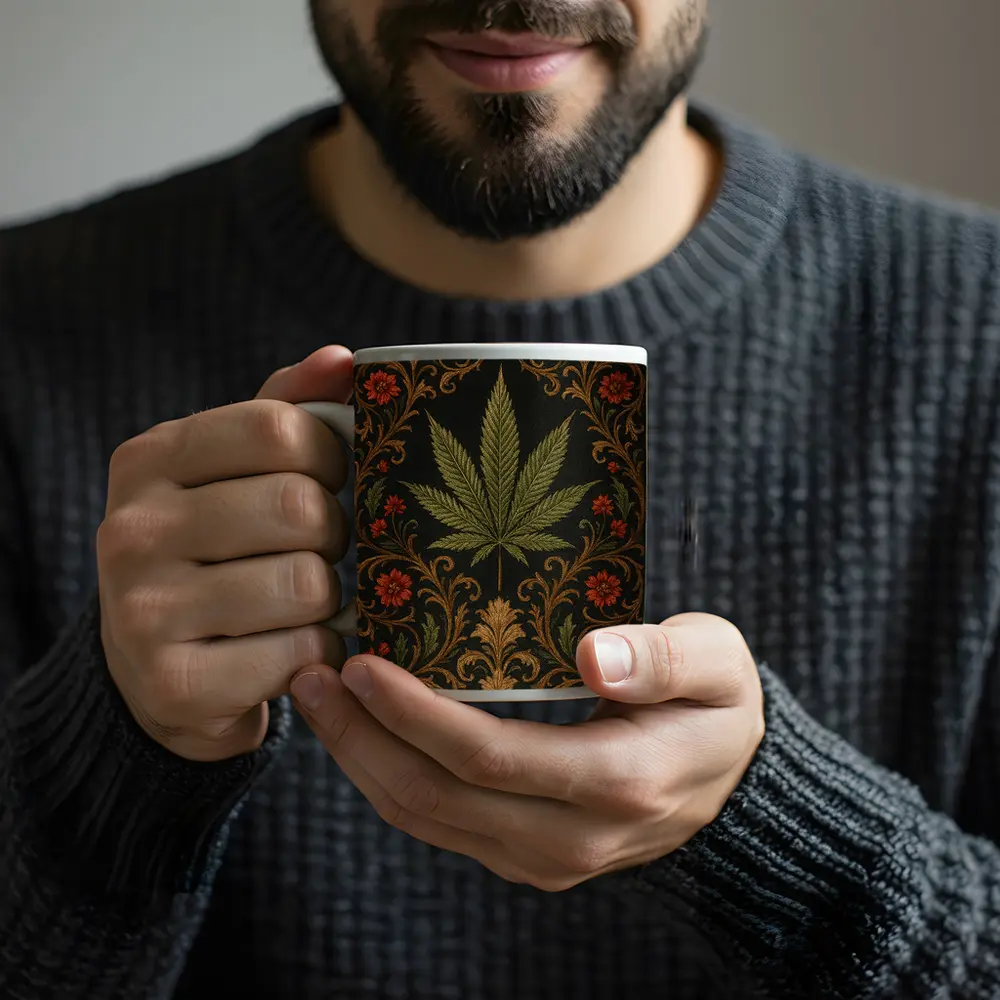 Cannabis Leaf Dark Floral Victorian Pattern – Mugs