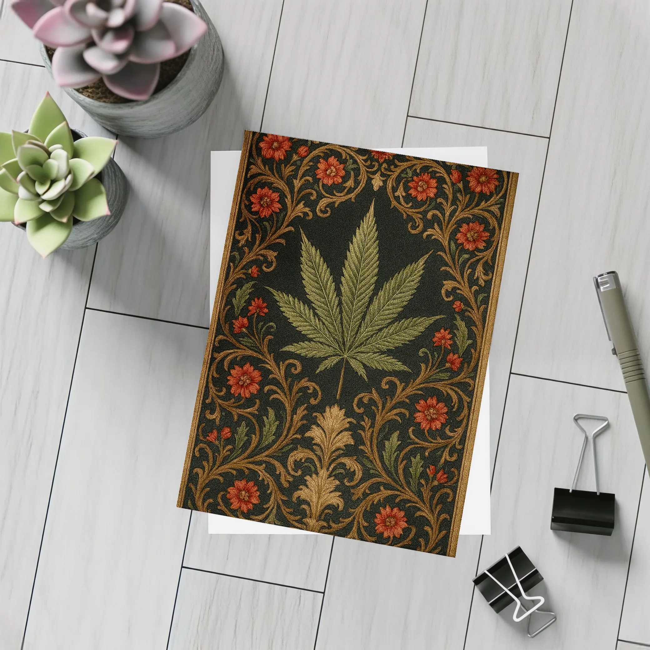 Cannabis Leaf Dark Floral Victorian Pattern – Postcards