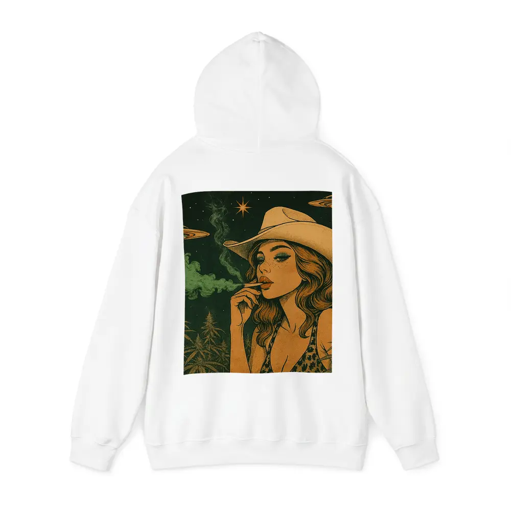 Cowgirl Smoking Cannabis UFO Night Sky – Hoodies