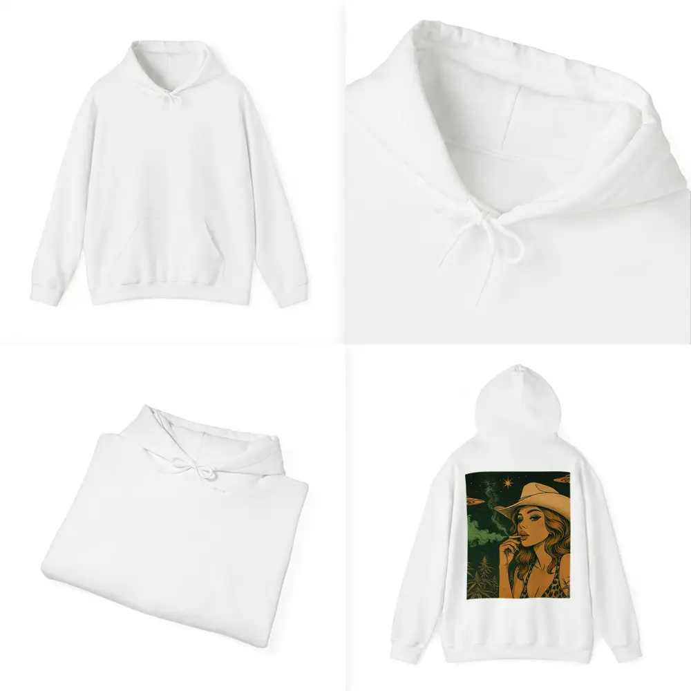 Cowgirl Smoking Cannabis UFO Night Sky – Hoodies
