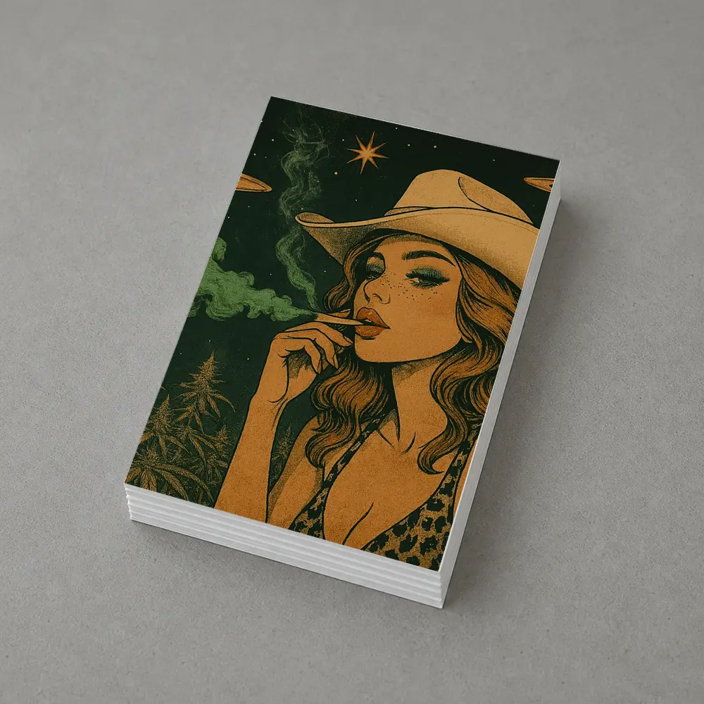 Cowgirl Smoking Cannabis UFO Night Sky – Postcards