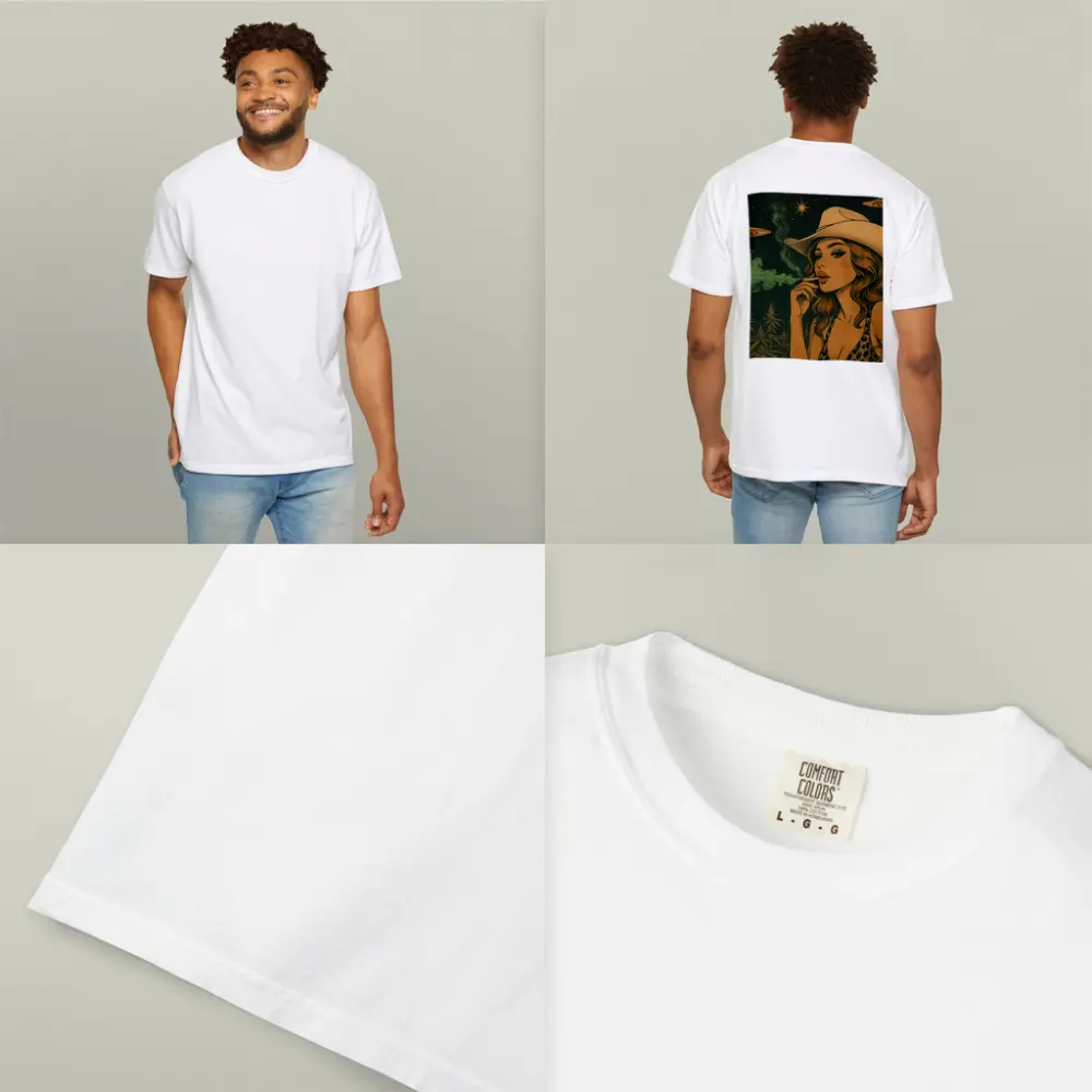 Cowgirl Smoking Cannabis UFO Night Sky – T-Shirts