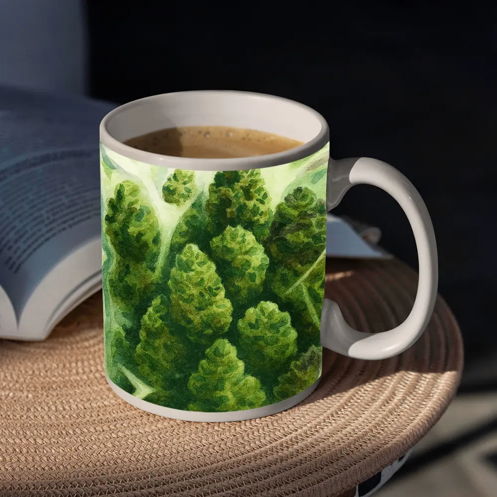 Cannabis Buds Watercolor Painting Green Bag – Mugs
