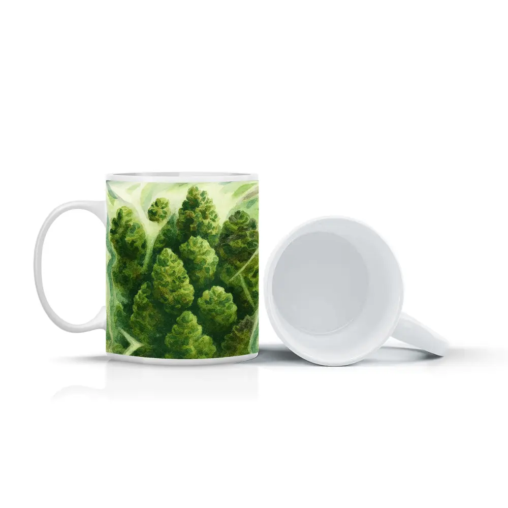 Cannabis Buds Watercolor Painting Green Bag – Mugs