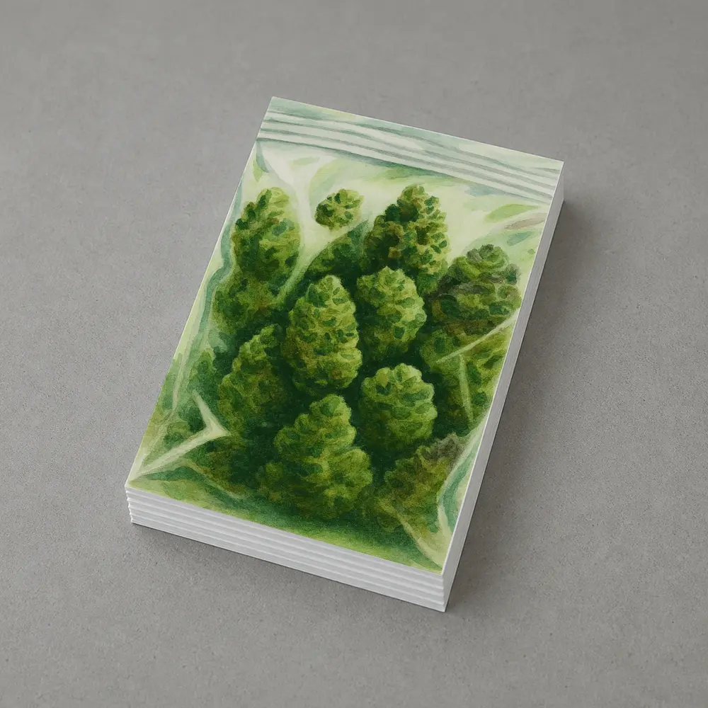 Cannabis Buds Watercolor Painting Green Bag – Postcards