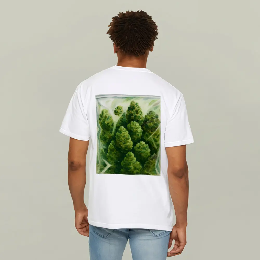 Cannabis Buds Watercolor Painting Green Bag – T-Shirts