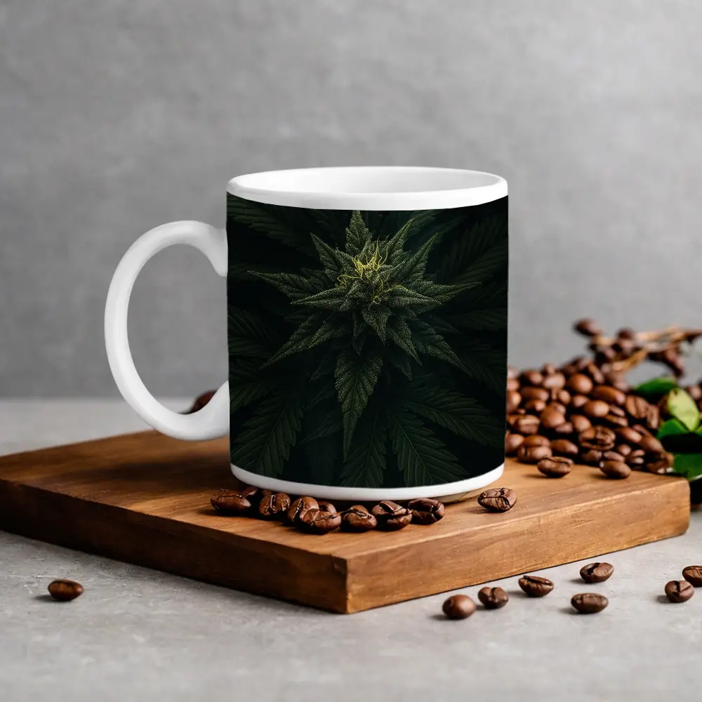 Cannabis Plant Dark Green Close Up – Mugs