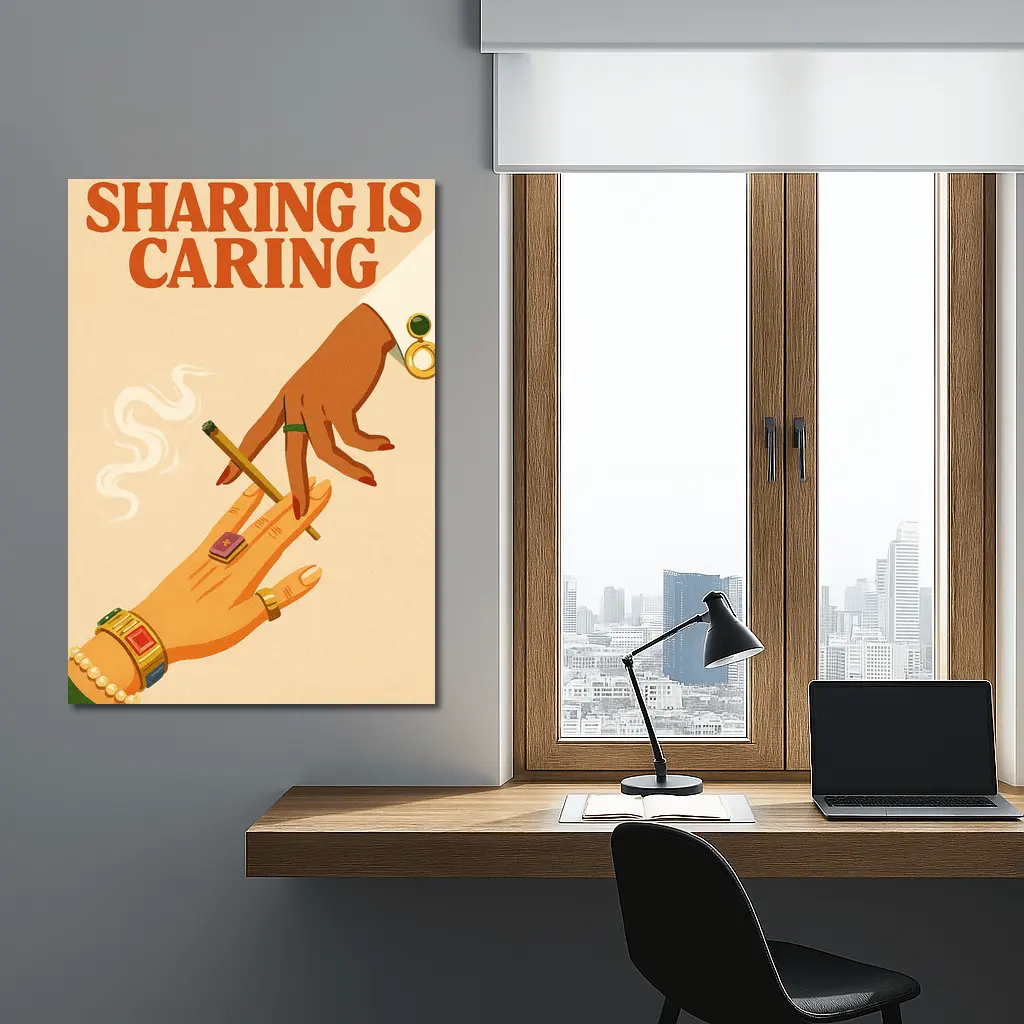 Sharing Is Caring Cannabis Retro Illustration – Wall Art