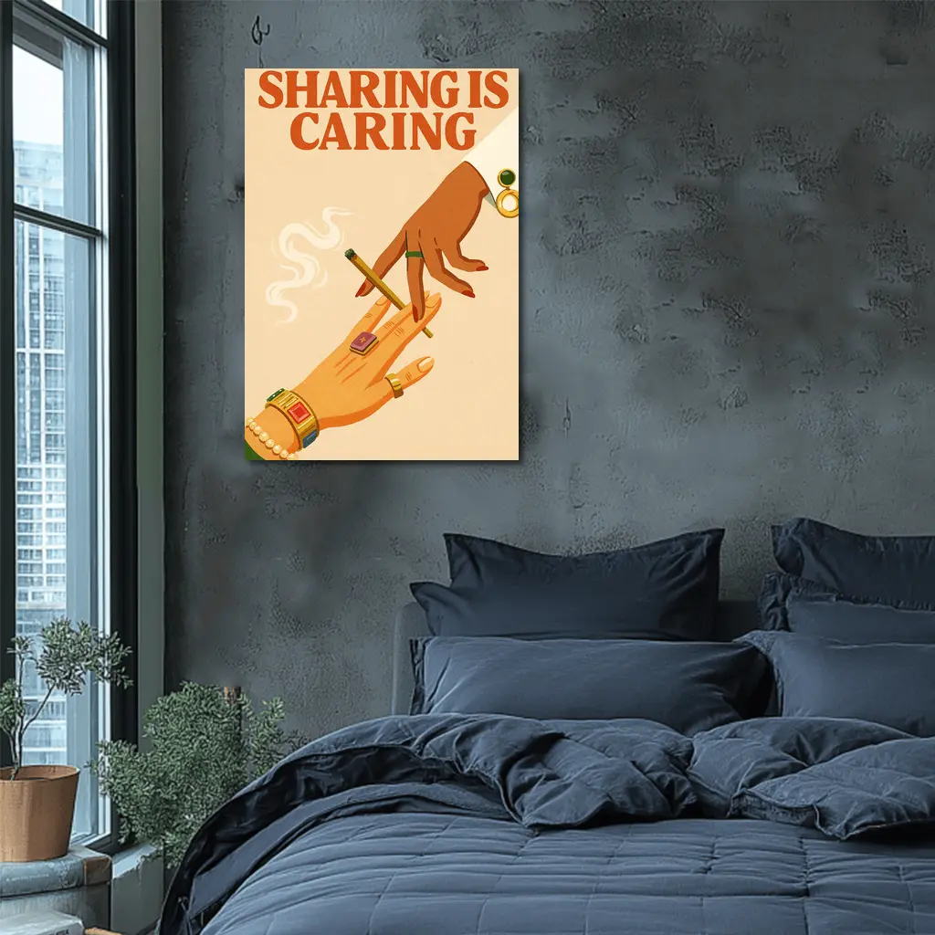 Sharing Is Caring Cannabis Retro Illustration – Wall Art