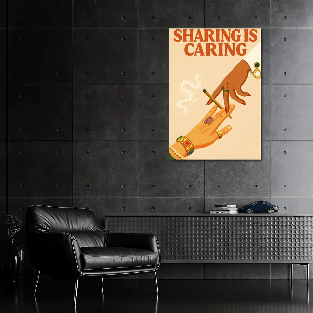Sharing Is Caring Cannabis Retro Illustration – Wall Art