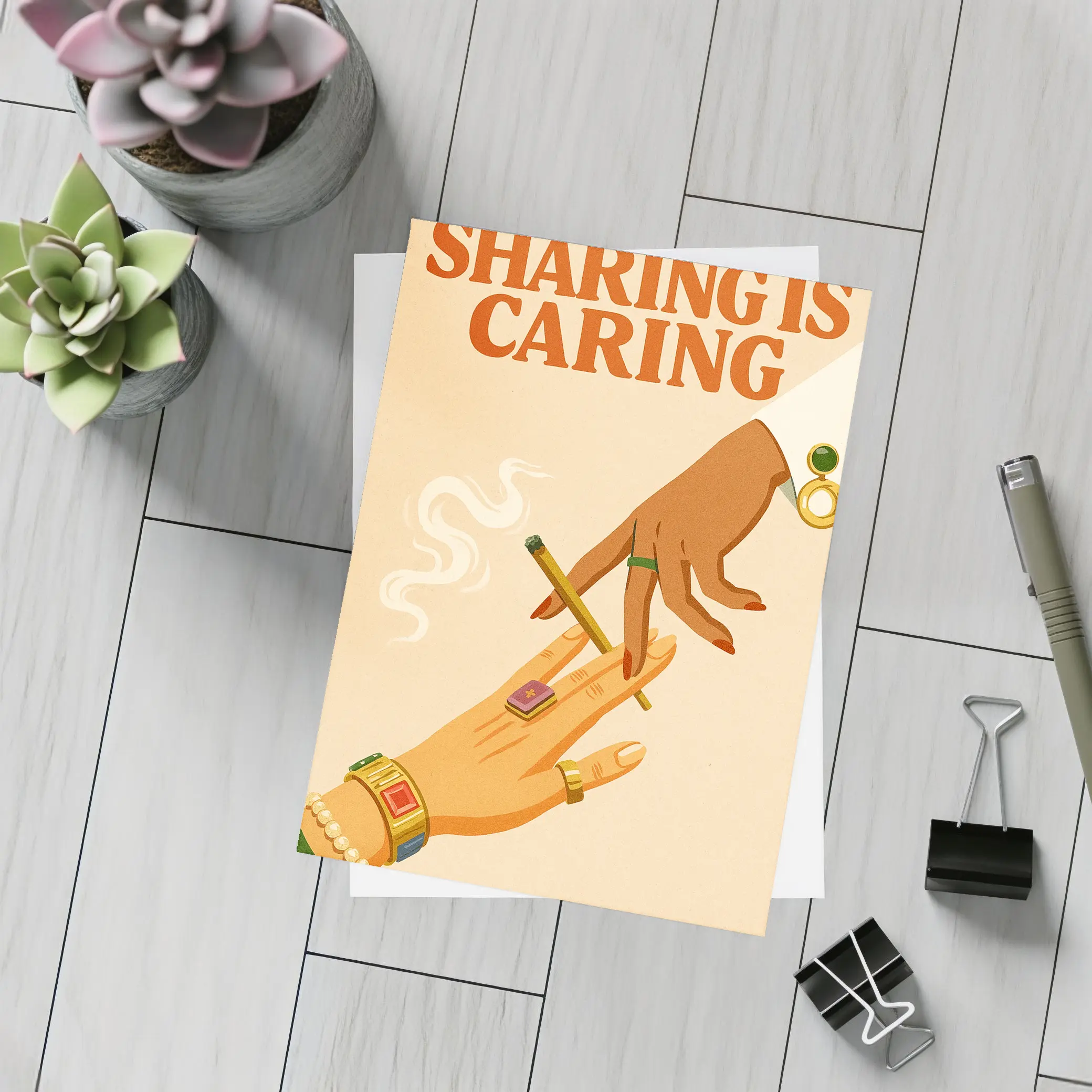 Sharing Is Caring Cannabis Retro Illustration – Postcards