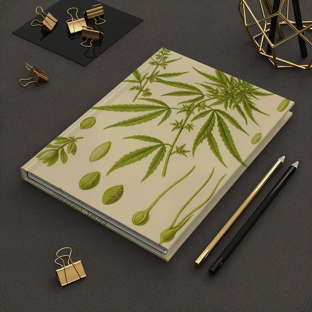 Cannabis Sativa Botanical Illustration Beige Background – Notebooks