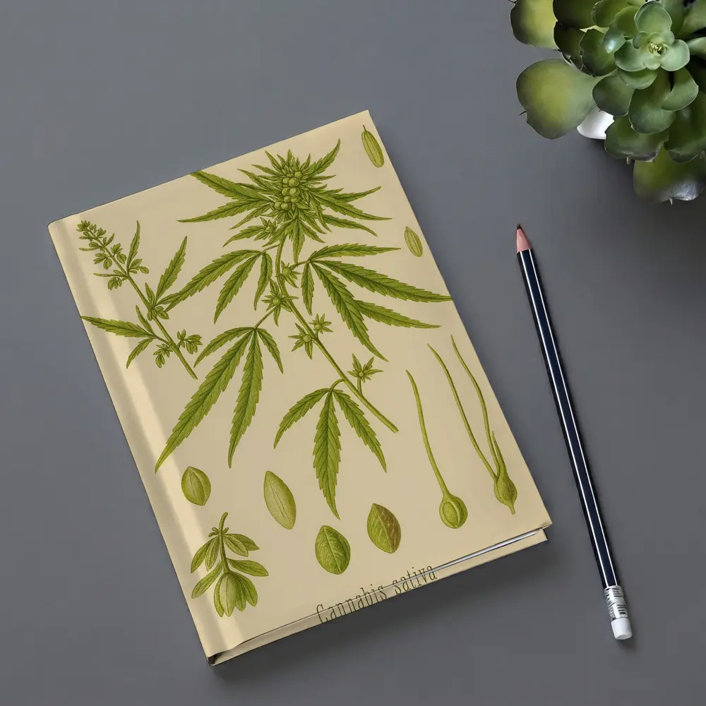 Cannabis Sativa Botanical Illustration Beige Background – Notebooks