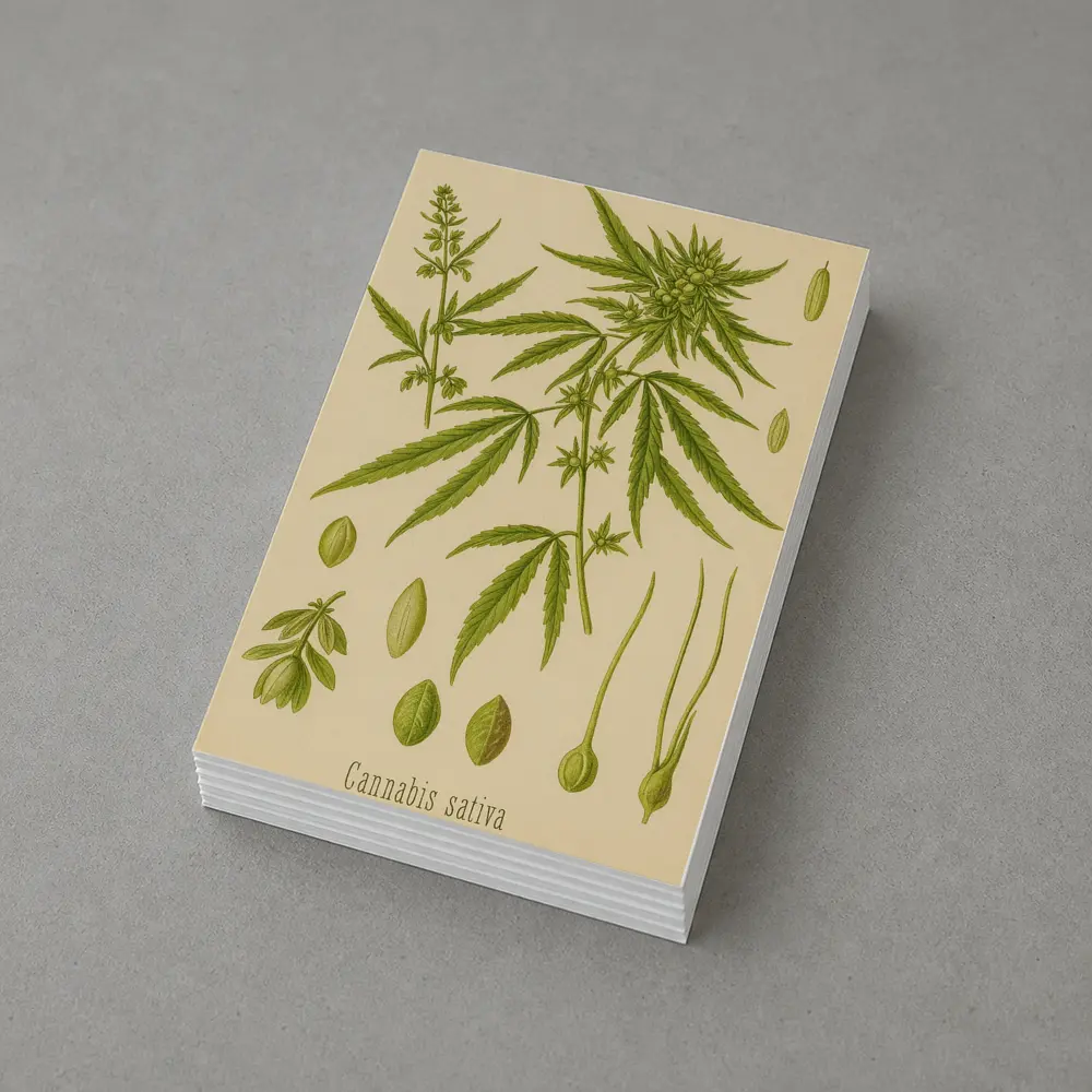 Cannabis Sativa Botanical Illustration Beige Background – Postcards