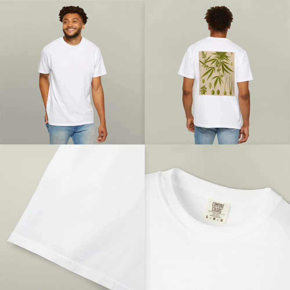 Cannabis Sativa Botanical Illustration Beige Background – T-Shirts