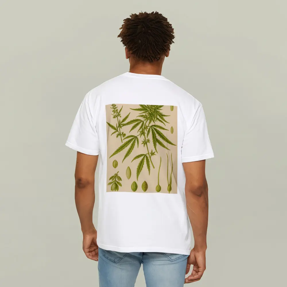 Cannabis Sativa Botanical Illustration Beige Background – T-Shirts