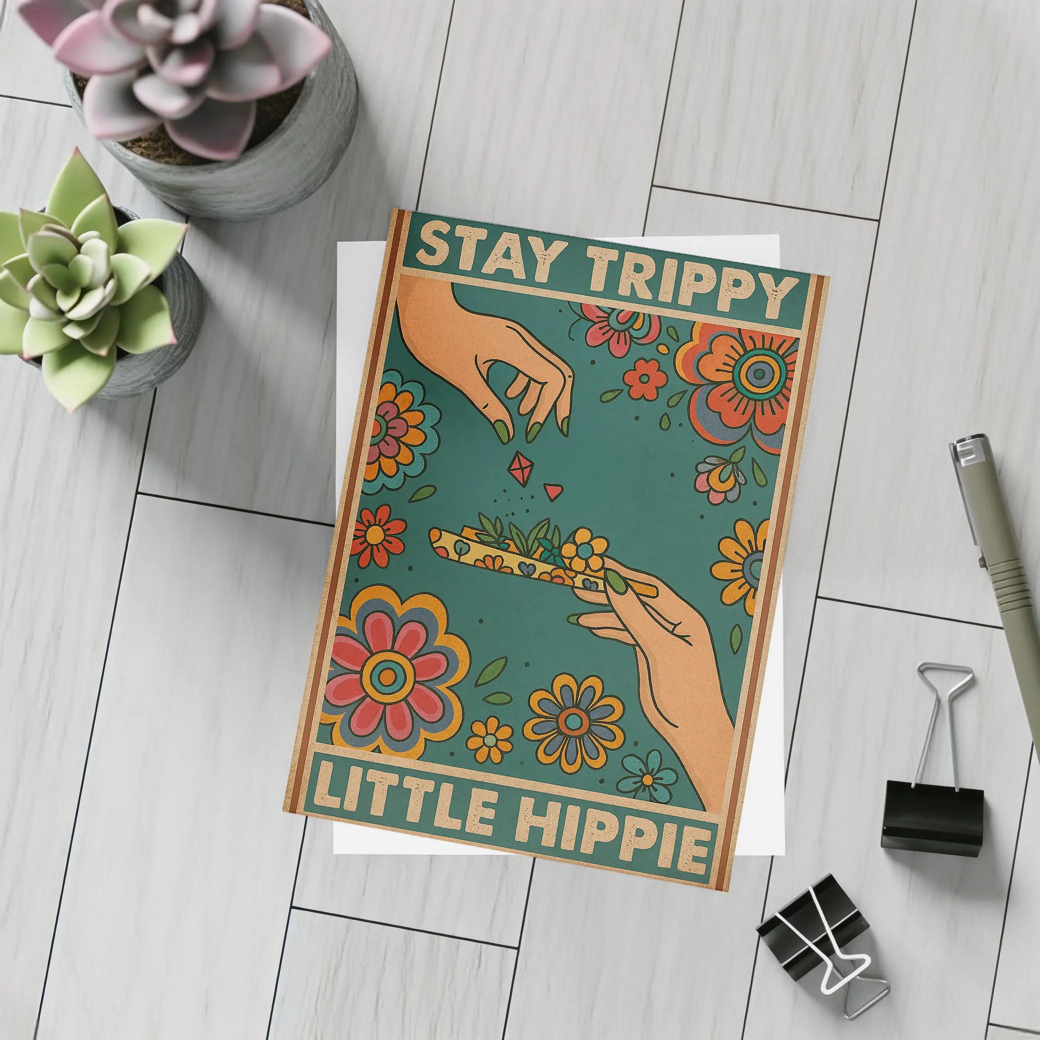 Stay Trippy Little Hippie Retro Floral Art – Postcards