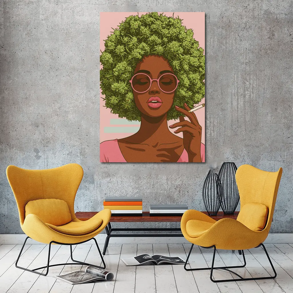 Cannabis Afro Woman Pink Sunglasses Pop Art – Wall Art