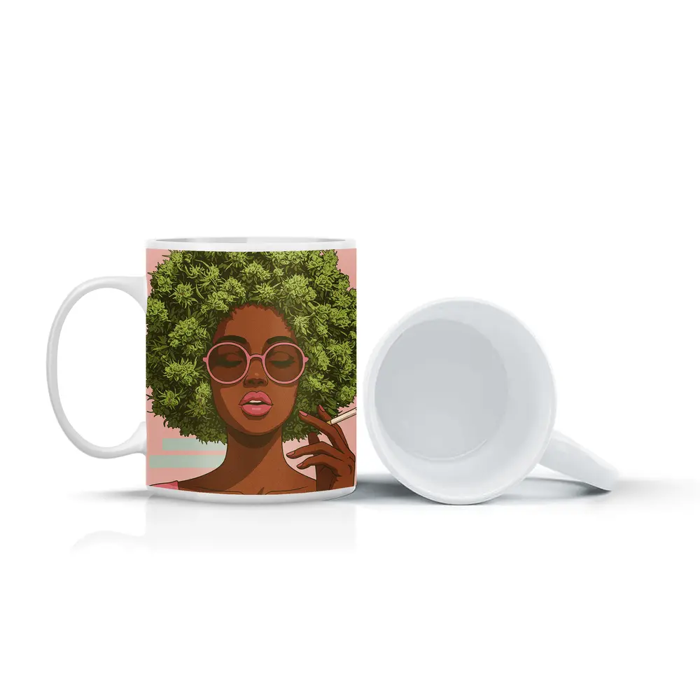 Cannabis Afro Woman Pink Sunglasses Pop Art – Mugs