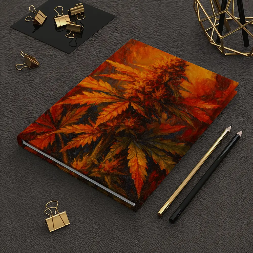 Cannabis Plant Oil Painting Fiery Background – Notebooks