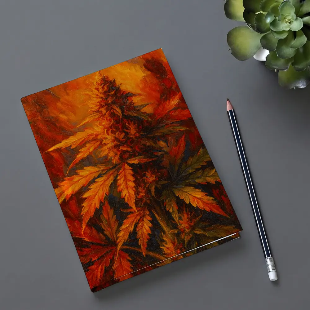 Cannabis Plant Oil Painting Fiery Background – Notebooks