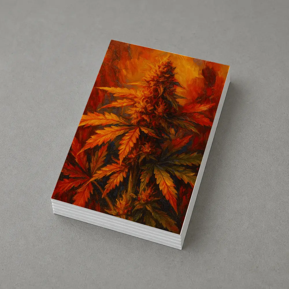 Cannabis Plant Oil Painting Fiery Background – Postcards