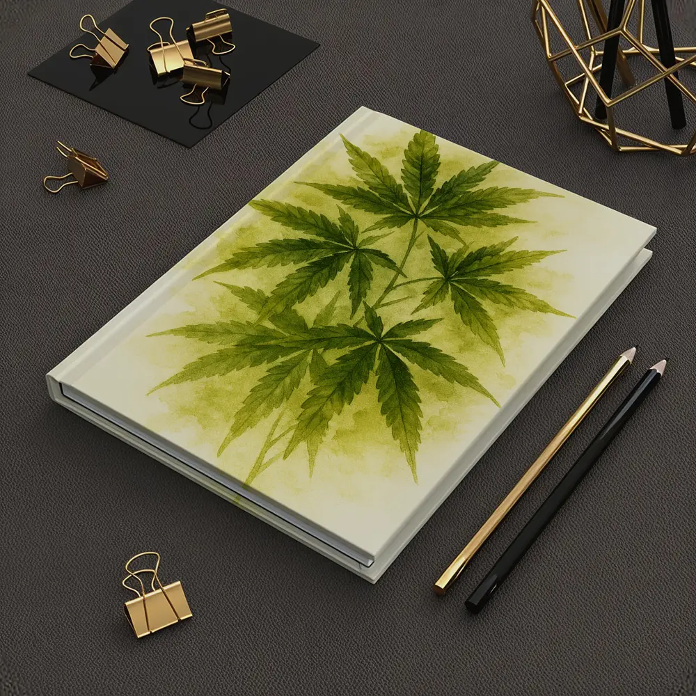 Cannabis Leaves Watercolor Art Beige Background – Notebooks