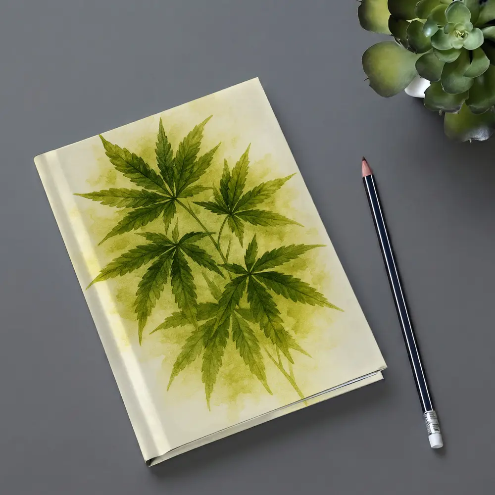 Cannabis Leaves Watercolor Art Beige Background – Notebooks