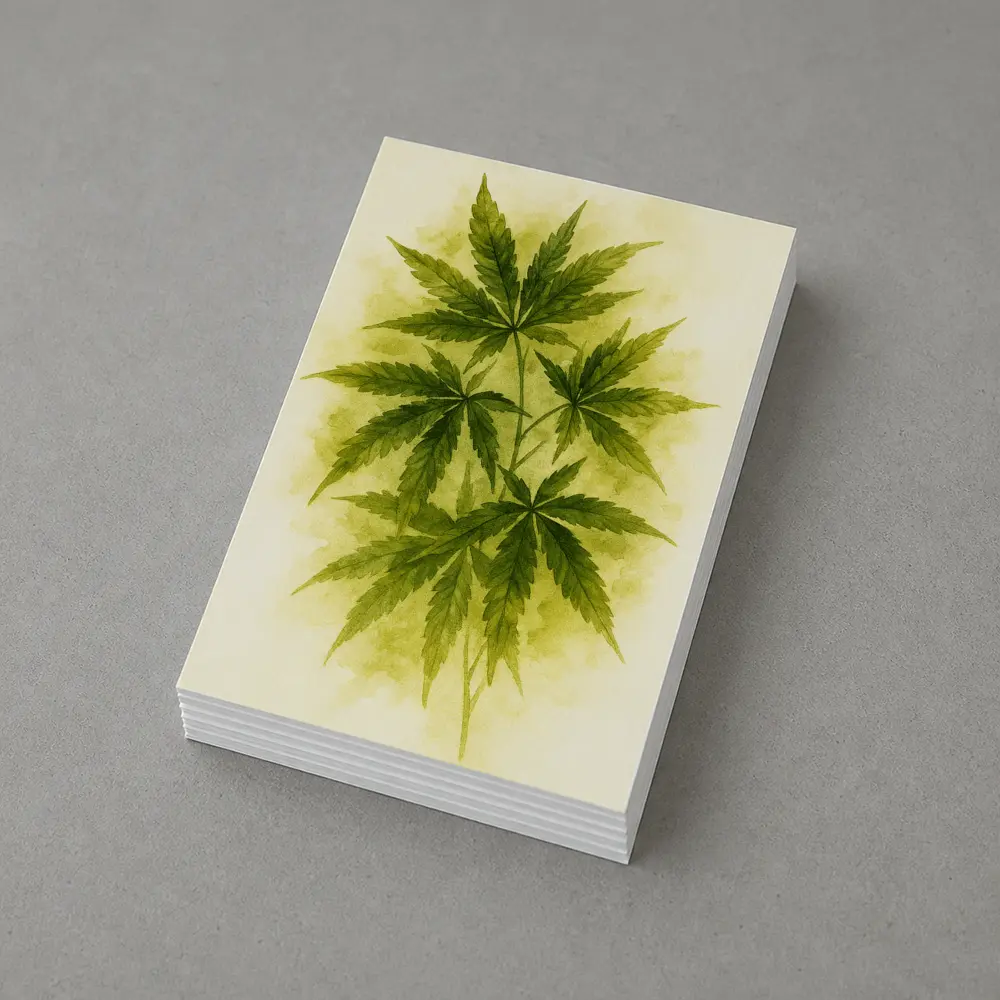 Cannabis Leaves Watercolor Art Beige Background – Postcards
