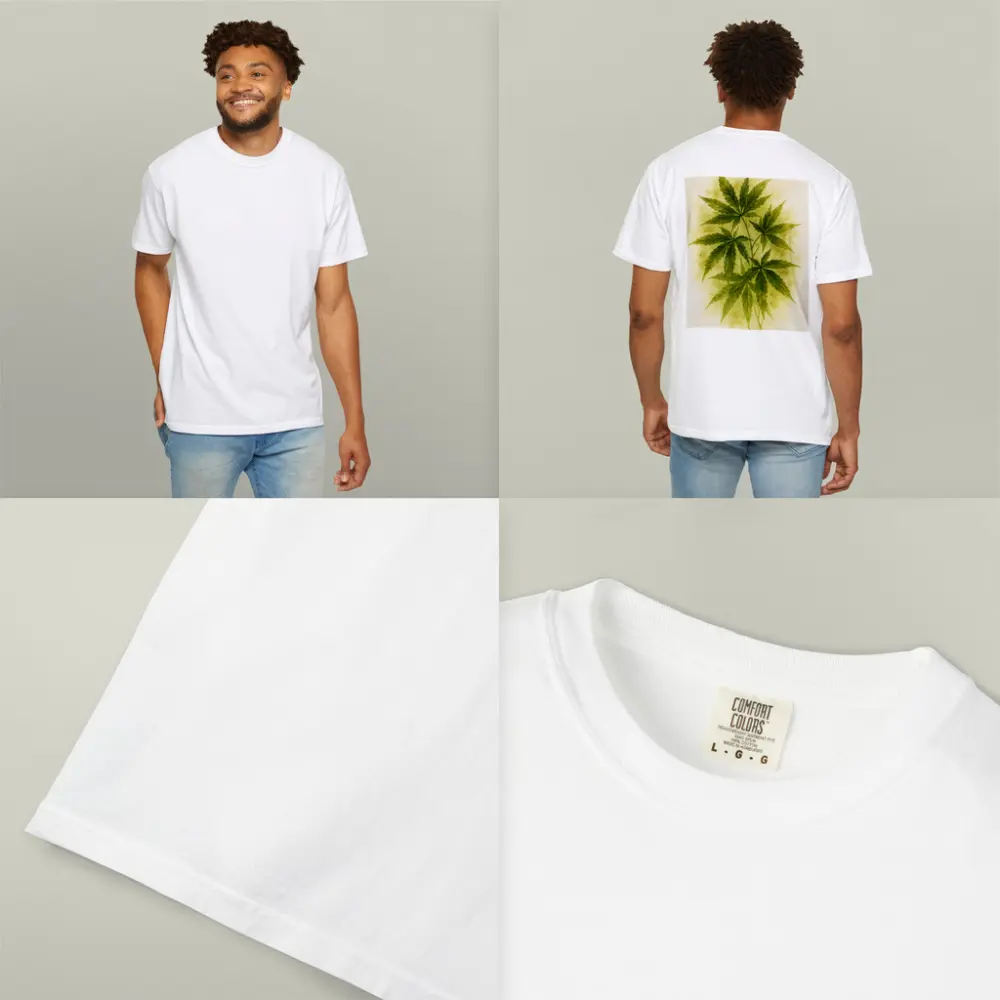 Cannabis Leaves Watercolor Art Beige Background – T-Shirts