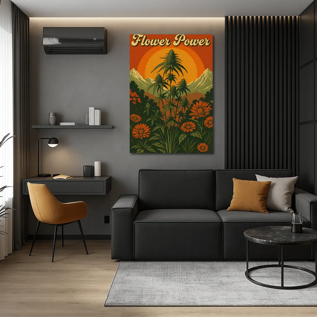 Flower Power Cannabis Retro Sunset Mountains – Wall Art