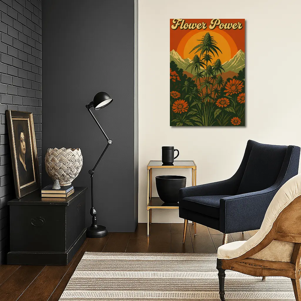 Flower Power Cannabis Retro Sunset Mountains – Wall Art