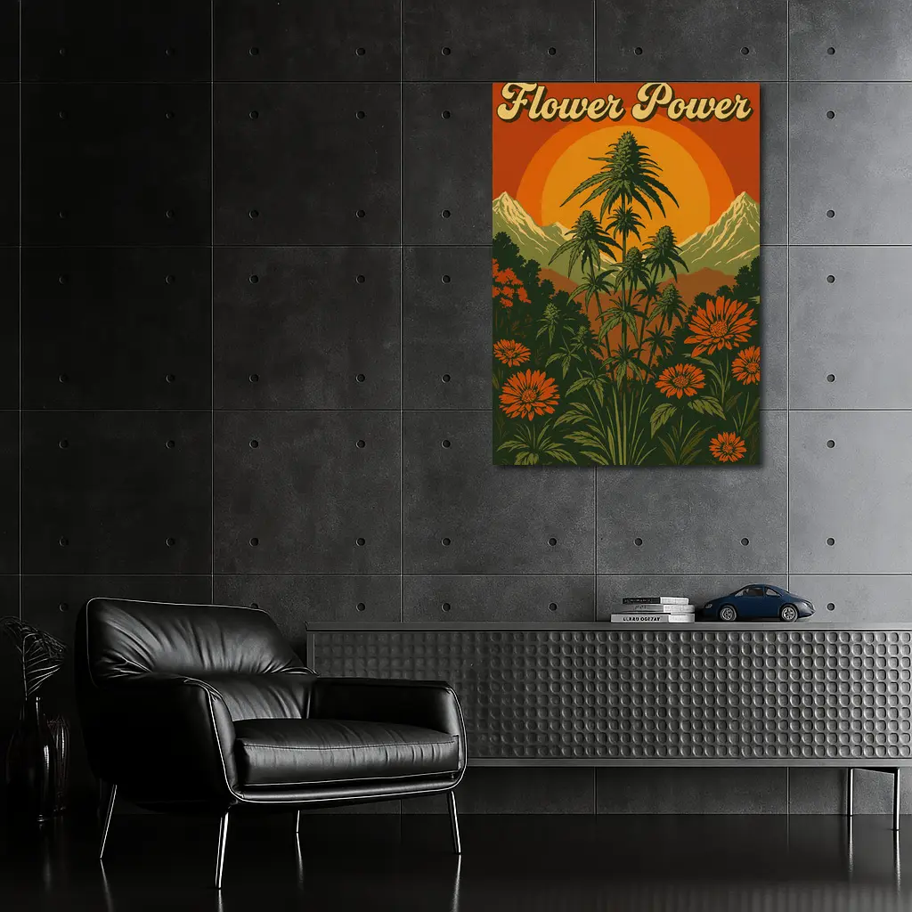 Flower Power Cannabis Retro Sunset Mountains – Wall Art