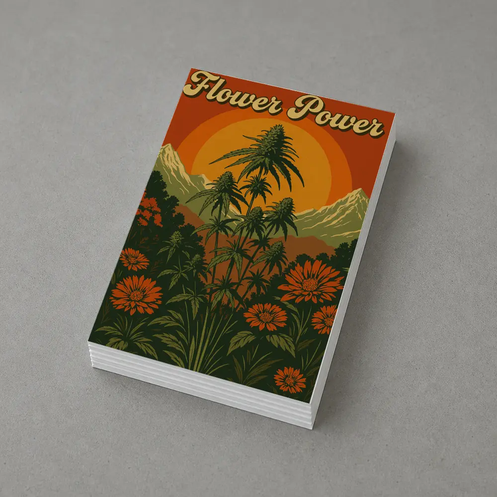 Flower Power Cannabis Retro Sunset Mountains – Postcards