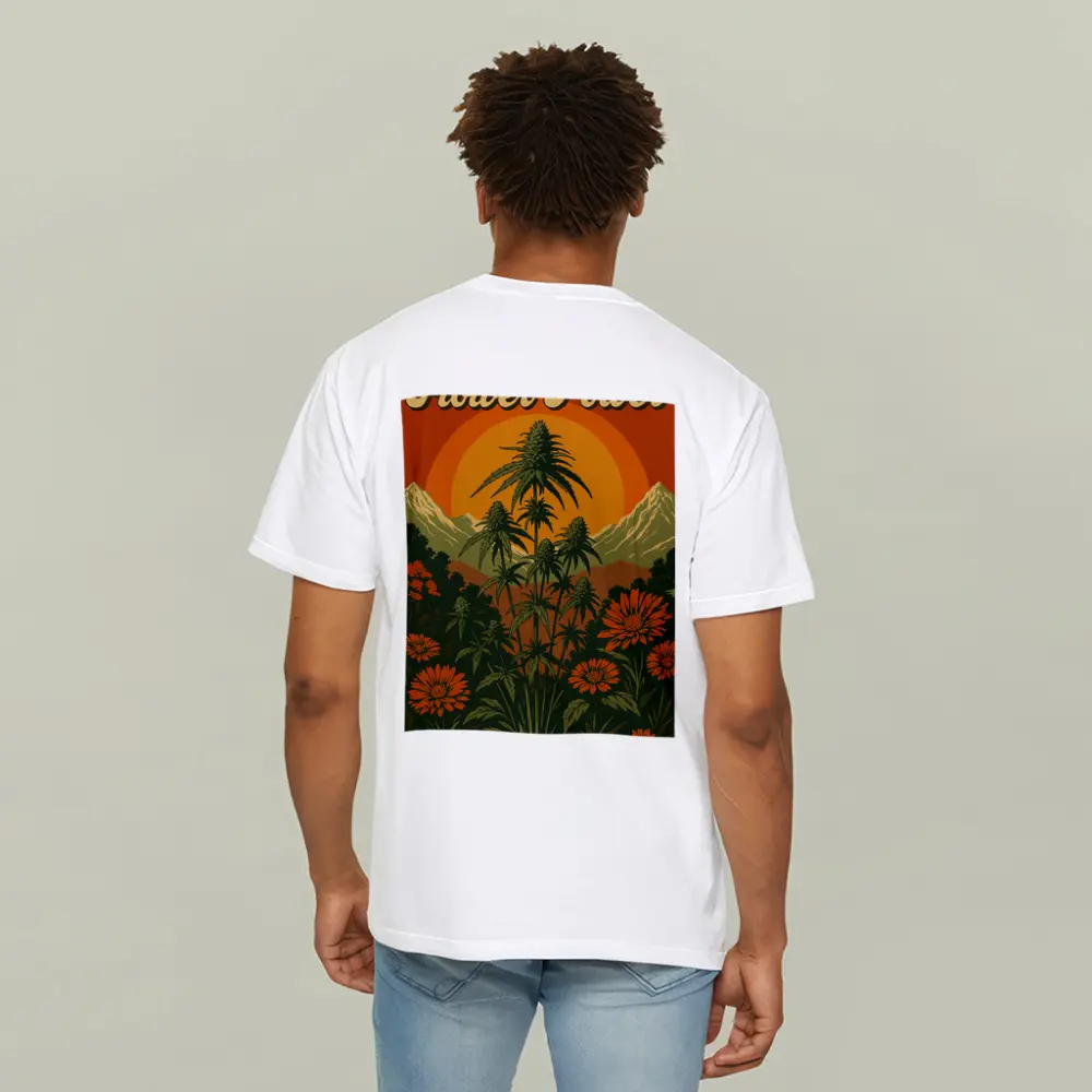 Flower Power Cannabis Retro Sunset Mountains – T-Shirts