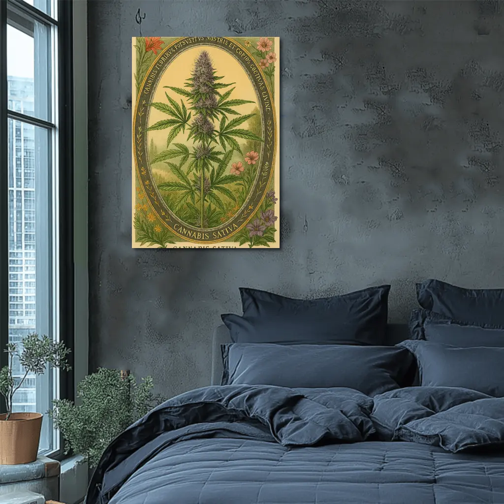 Cannabis Sativa Botanical Illustration Vintage Style – Wall Art
