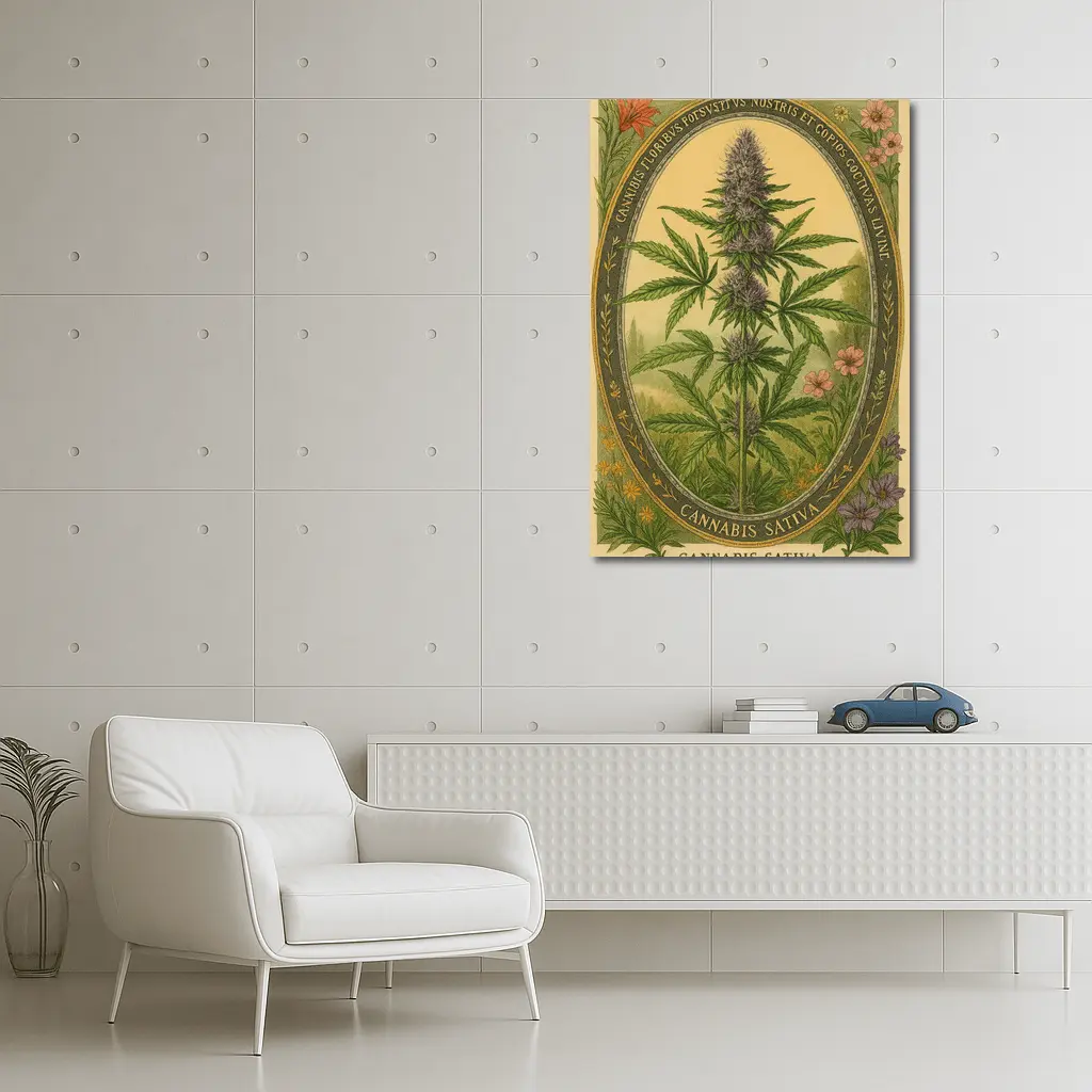 Cannabis Sativa Botanical Illustration Vintage Style – Wall Art