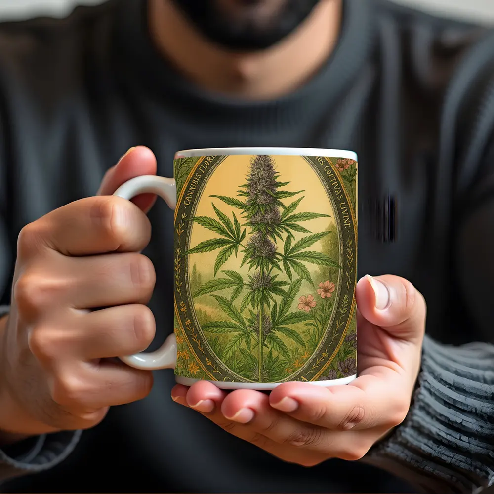 Cannabis Sativa Botanical Illustration Vintage Style – Mugs