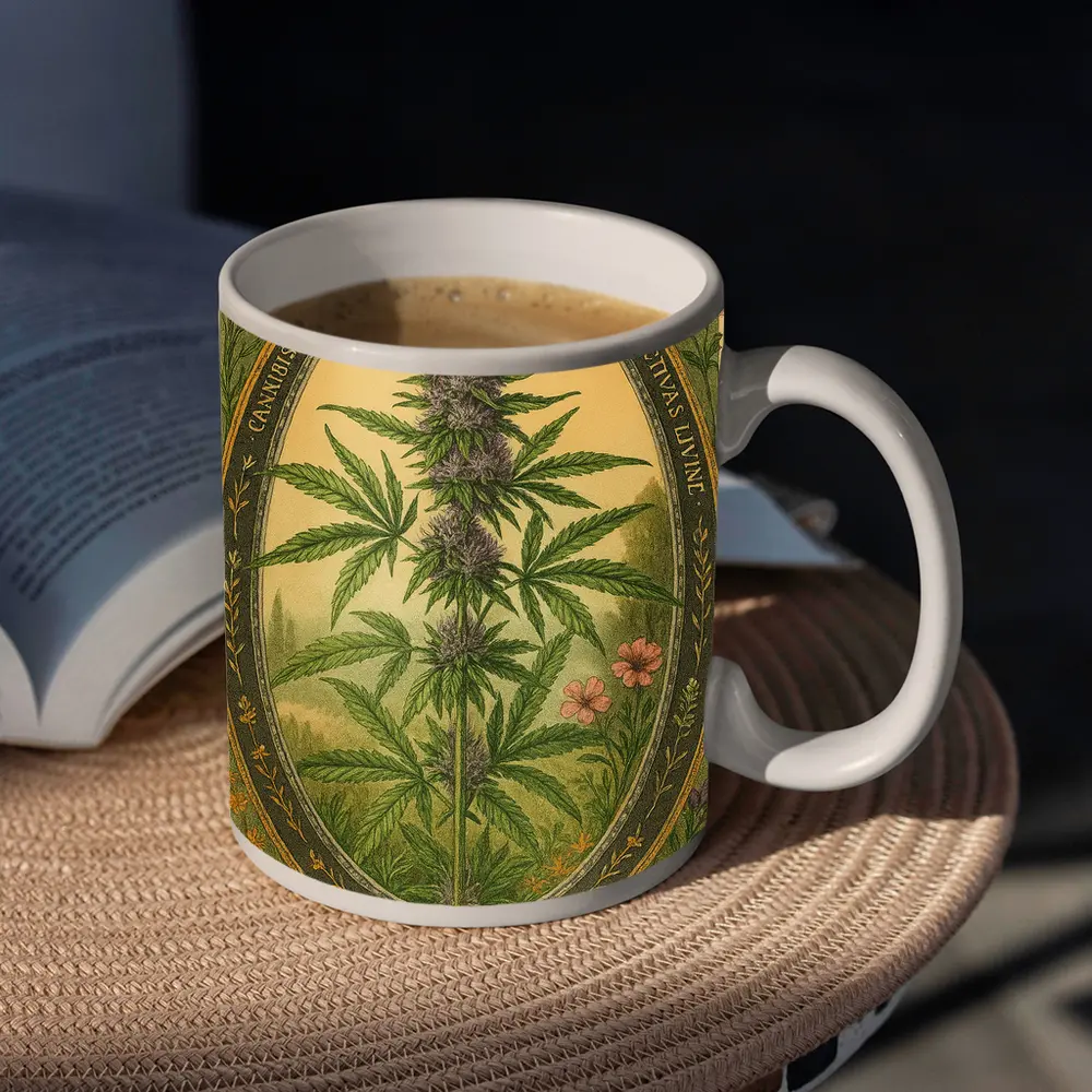 Cannabis Sativa Botanical Illustration Vintage Style – Mugs