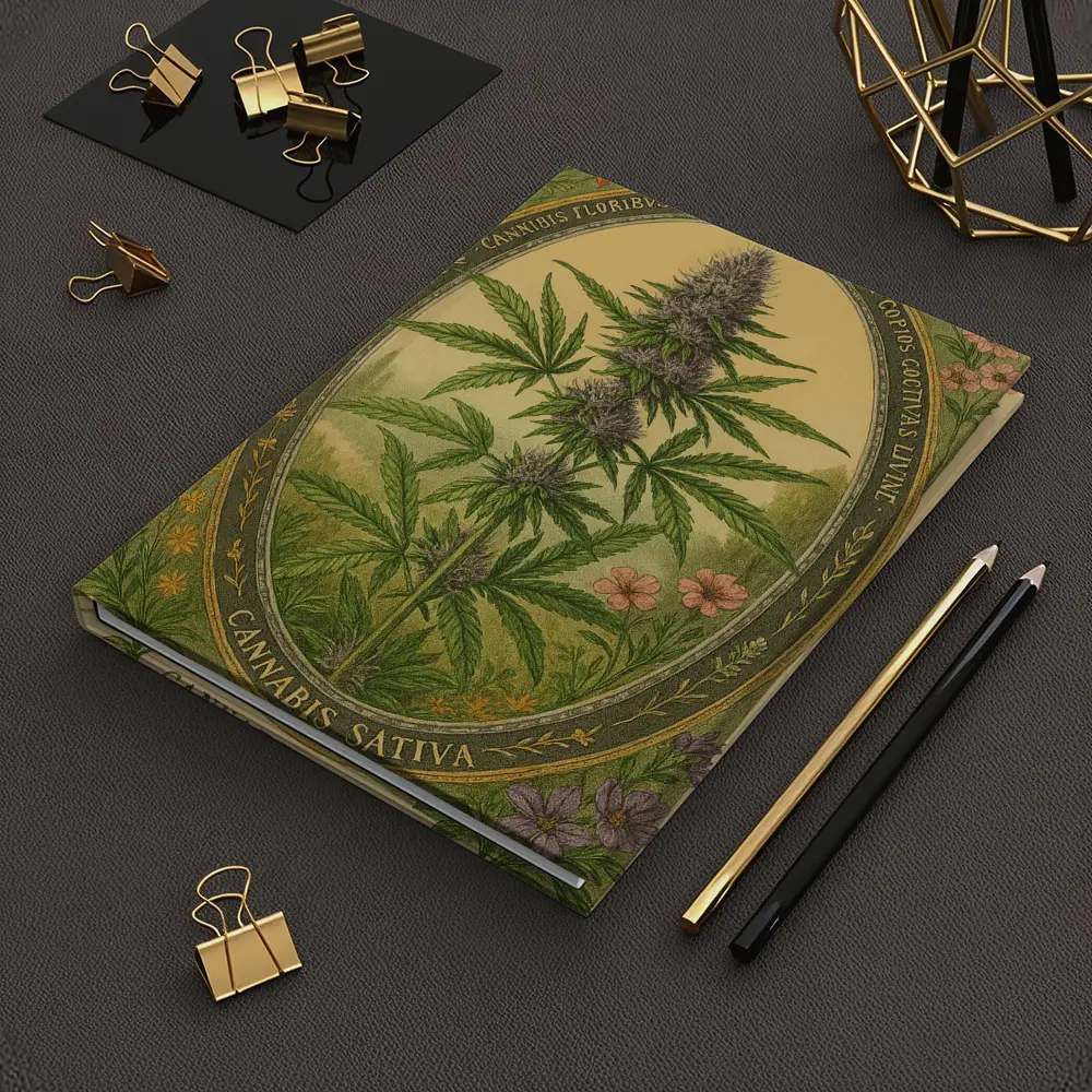 Cannabis Sativa Botanical Illustration Vintage Style – Notebooks