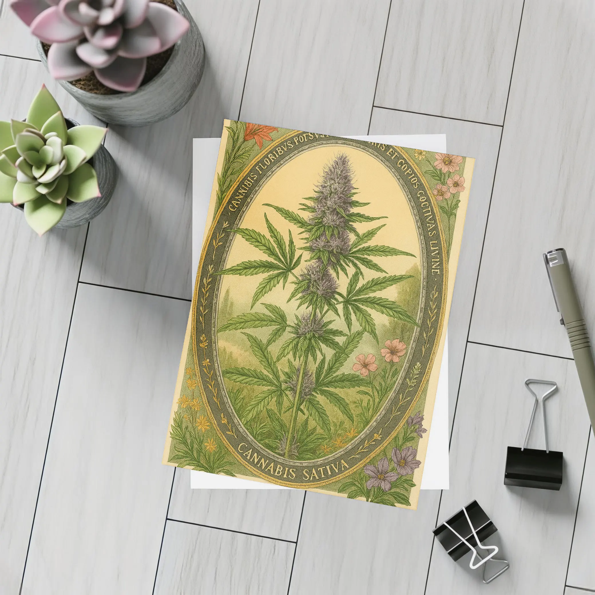 Cannabis Sativa Botanical Illustration Vintage Style – Postcards