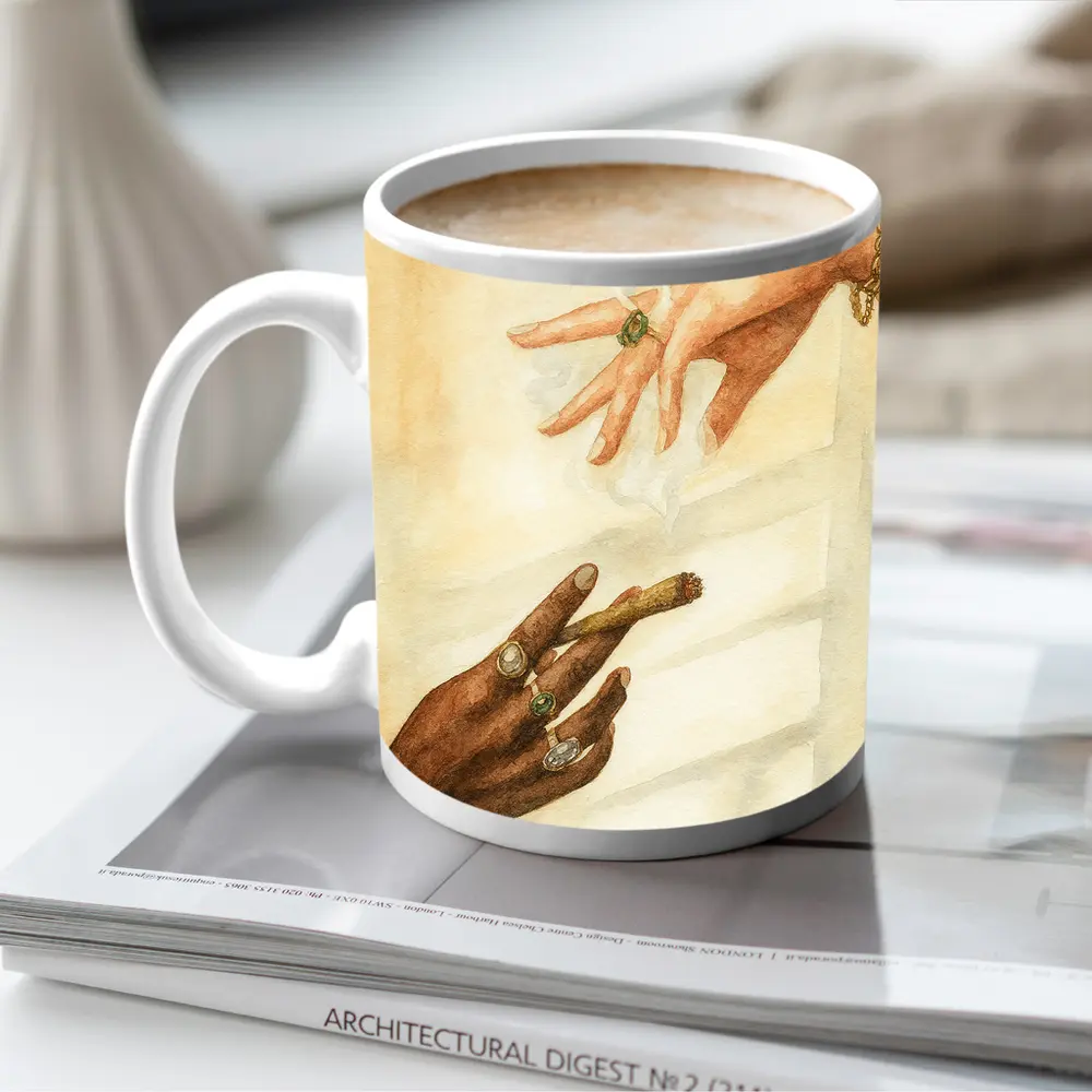 Two Hands Smoking Joint Watercolor Art – Mugs