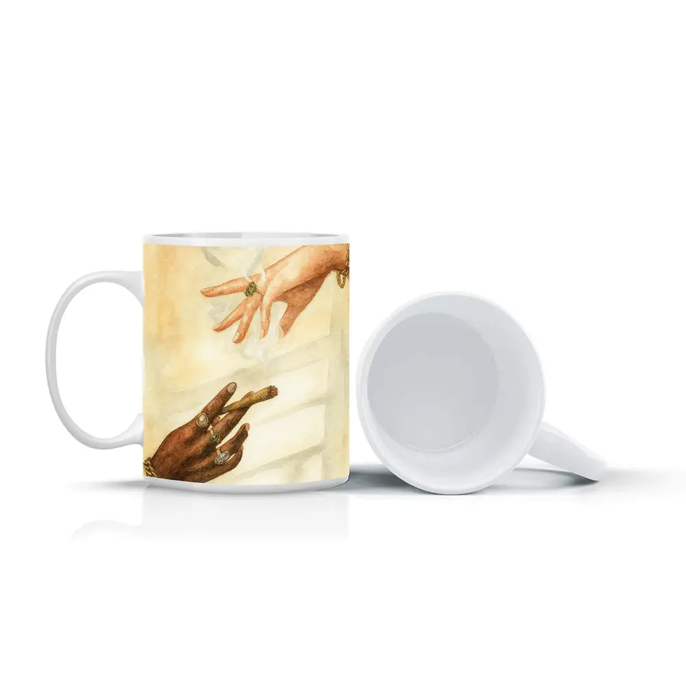 Two Hands Smoking Joint Watercolor Art – Mugs