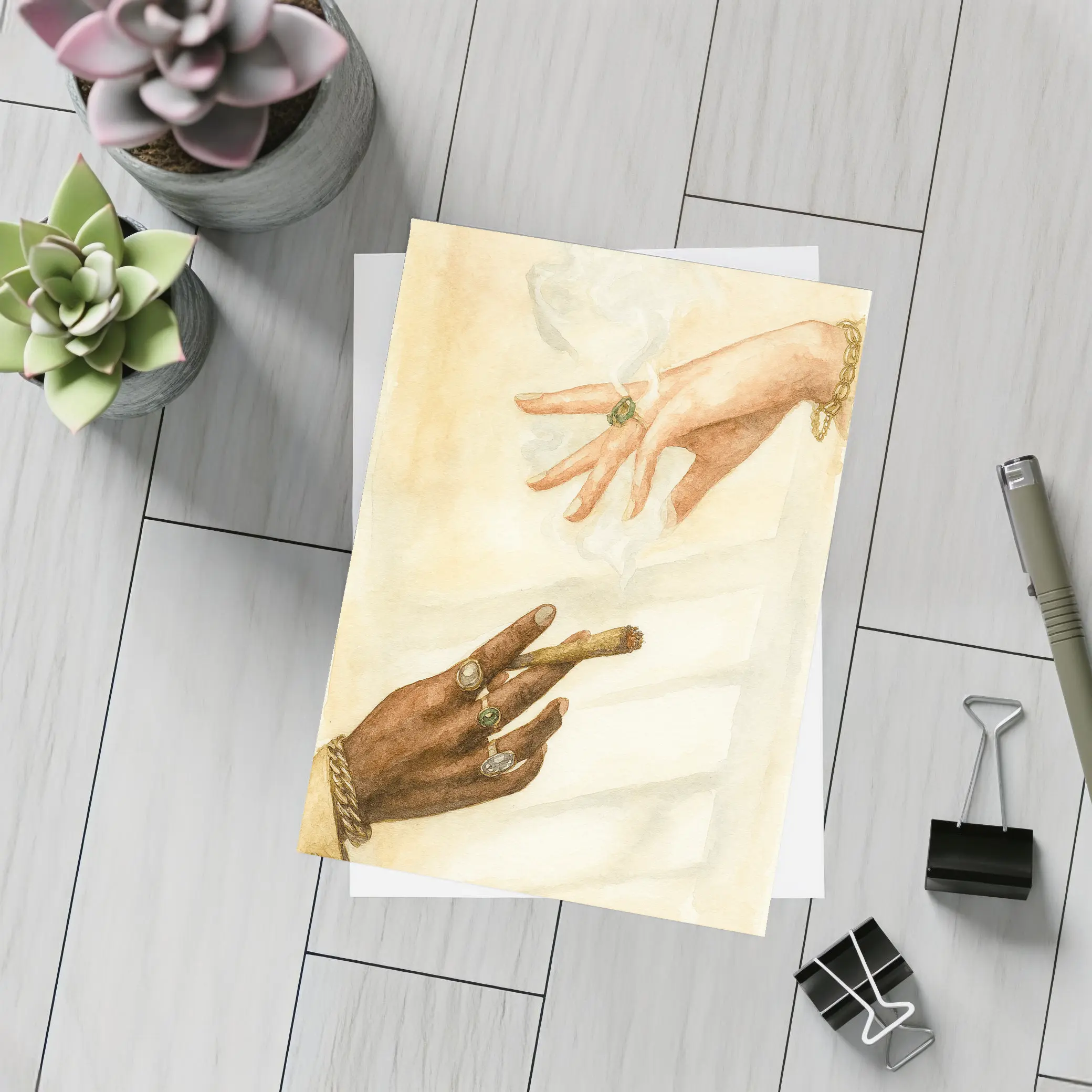 Two Hands Smoking Joint Watercolor Art – Postcards