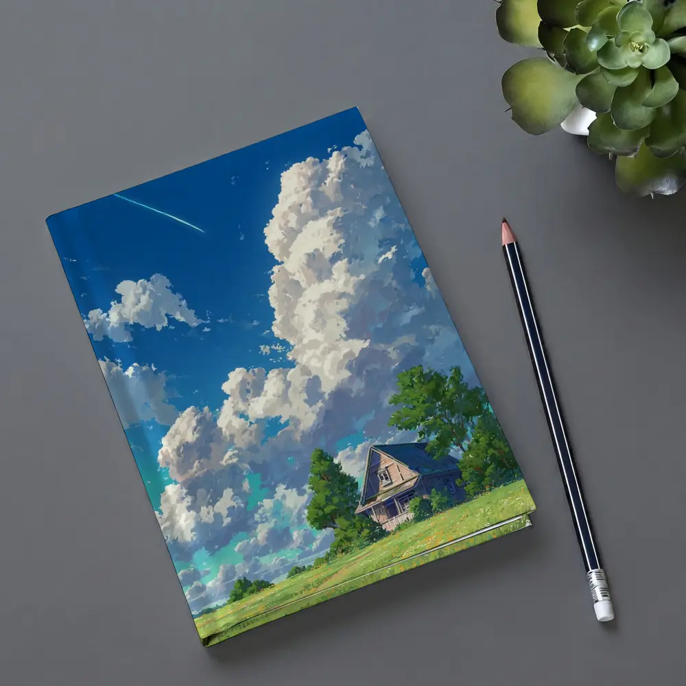 Anime Style Countryside House Under Blue Sky – Notebooks