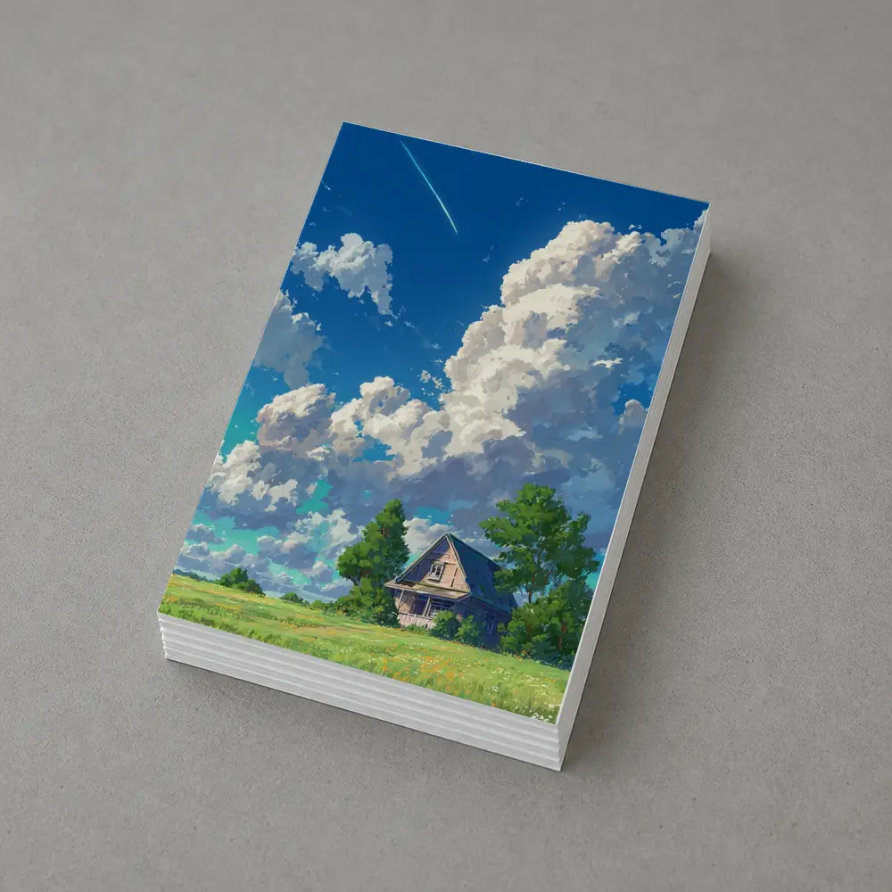 Anime Style Countryside House Under Blue Sky – Postcards