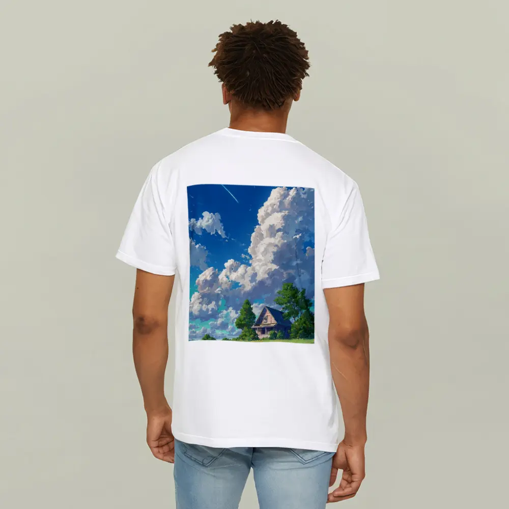 Anime Style Countryside House Under Blue Sky – T-Shirts